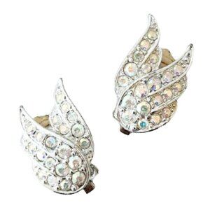 Vintage Sarah Coventry Aurora Borealis Rhinestone Winged Clip On Earrings